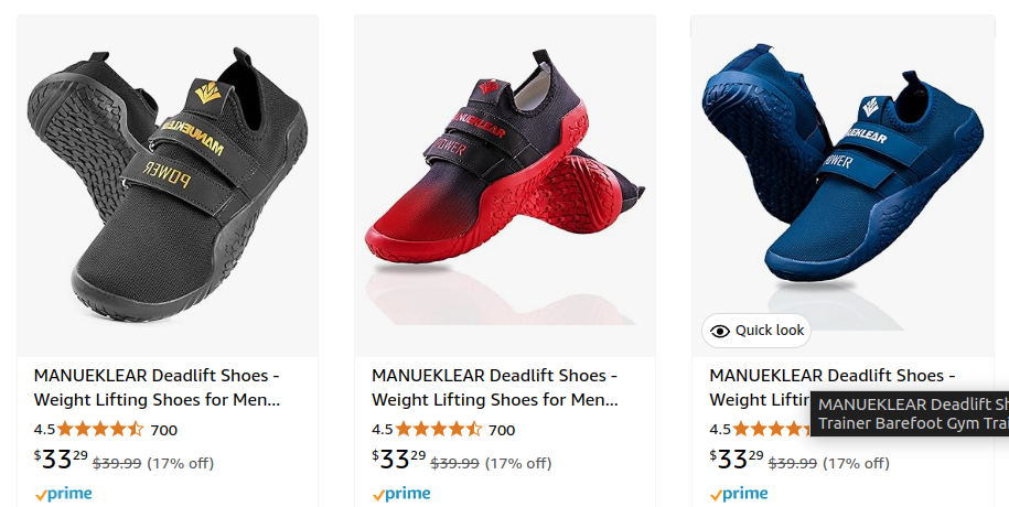 Different colored pairs of the MANUEKLEAR Deadlift Shoes