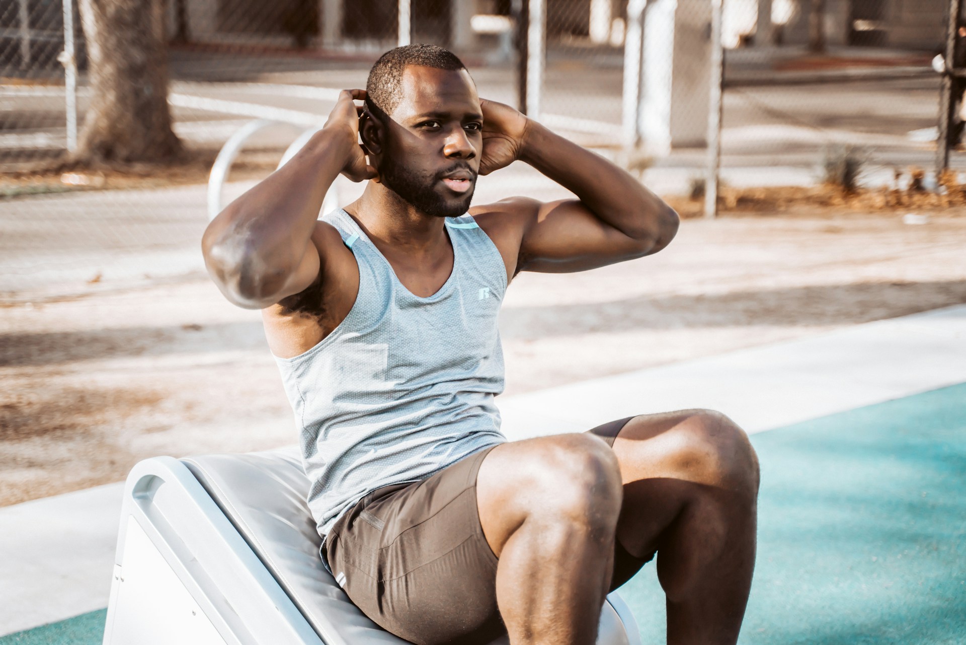 man doing situps at his home